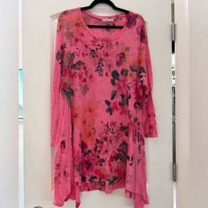 Cactus floral and sparkles midi length dress/tunic. Long sleeve. Fairy. Whimsy.